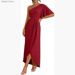 One Shoulder Formal Midi Dress Wrap High Slit Summer Wedding Guest Party